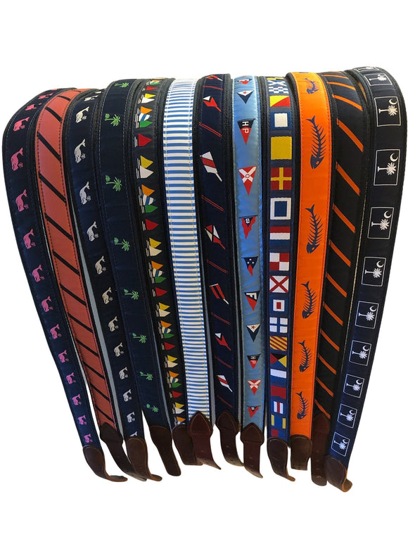 The best collection of Preppy ribbon belts for men featuring nautical, sport, nature and whimsical images.