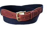 A navy-colored surcingle belt with a brass buckle. Perfect accessory to pair with most casual wear, srtipes madras, embroidered and cool colors. Agreat belt totie it al together.