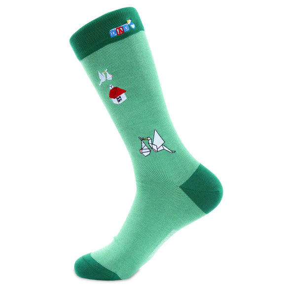 New Dad is such  an  exciting    event. Pull your socks on Man and celebrate. This cool design Green birds-eye pattern socks have a classic style humorously highlighted by an intricately                                                                                                                    embroidered pair of 
