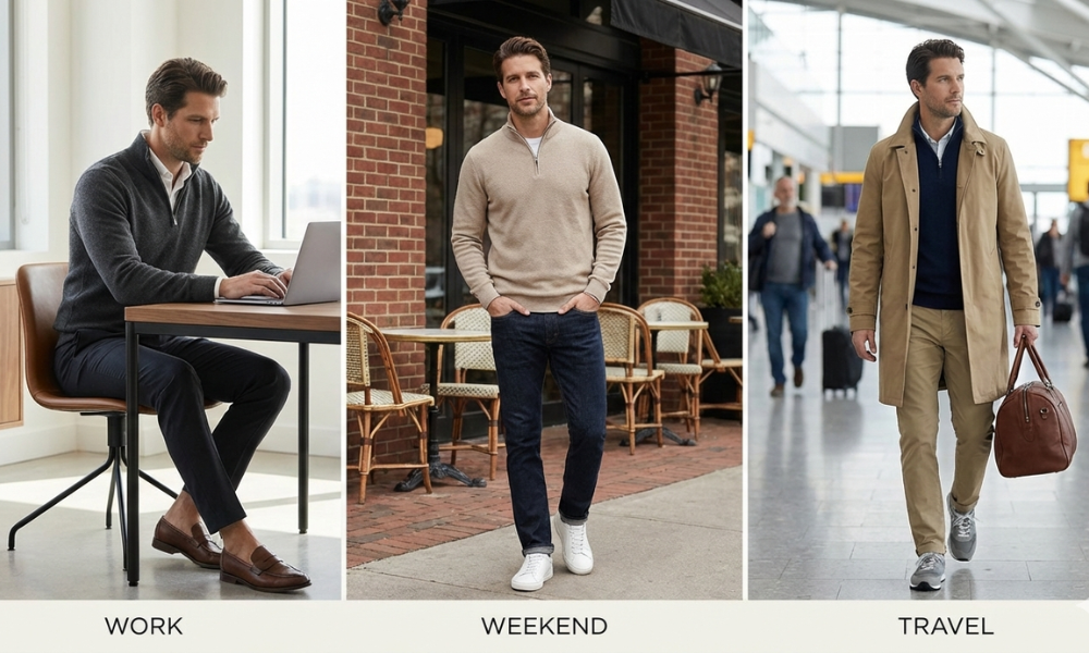 How to Style a Men’s Quarter Zip Pullover for Work, Weekend & Travel