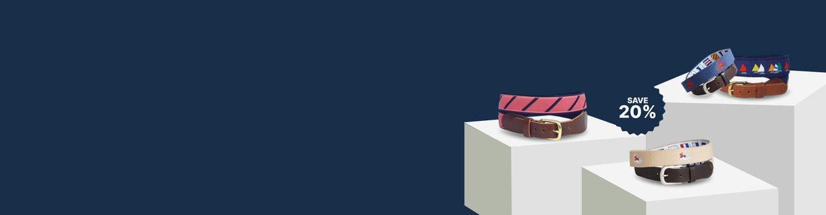 The best collection of Preppy ribbon belts for men featuring nautical, sport, nature and whimsical images.