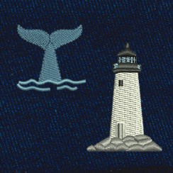 Men's Embroidered Shorts Whale Tails and Lighthouse