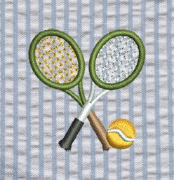 Men's Preppy Embroidered Shorts Tennis on Blue Seersucker