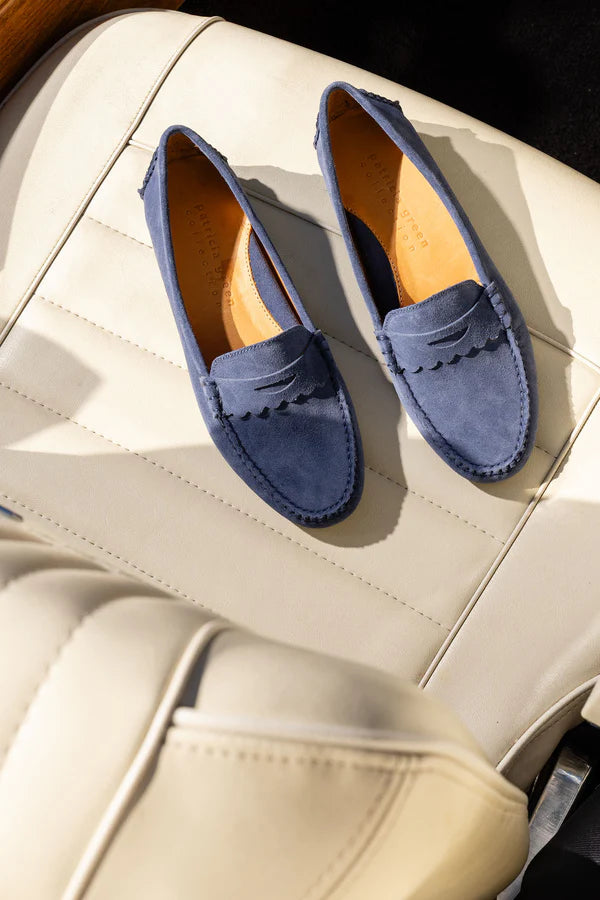 Janet  Scalloped Penney Loafer  Driving Shoe Navy
