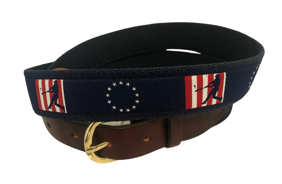Men's Exclusive Ribbon Belt Baseball on Navy| Designs by Lillie