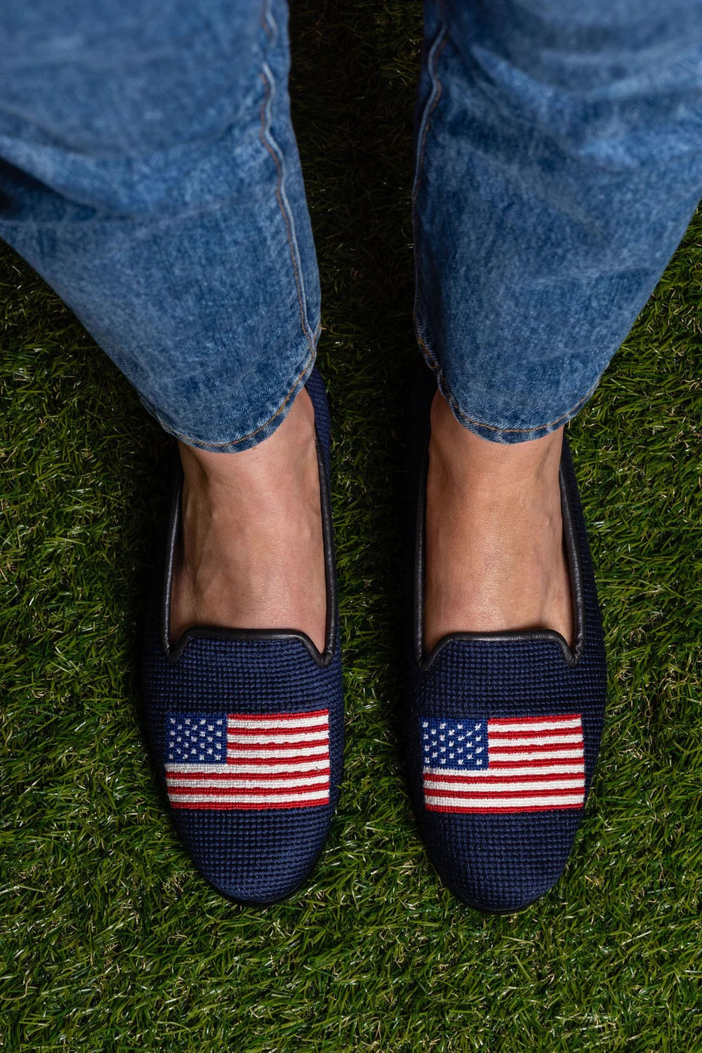 Navy loafers with American flag 