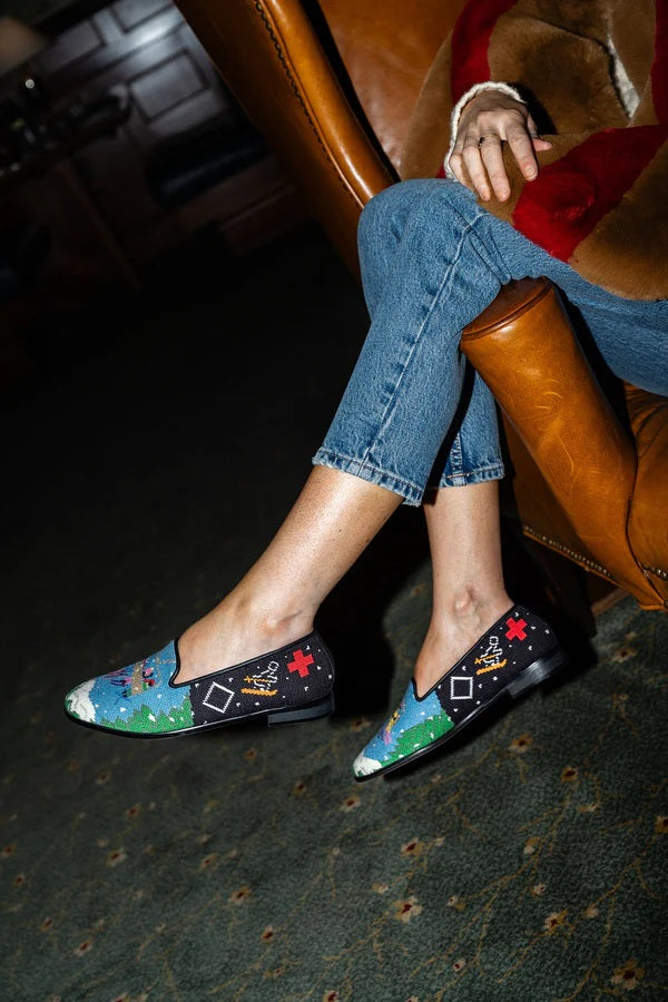 By Paige Needlepoint Shoe  Skiers on the Lift