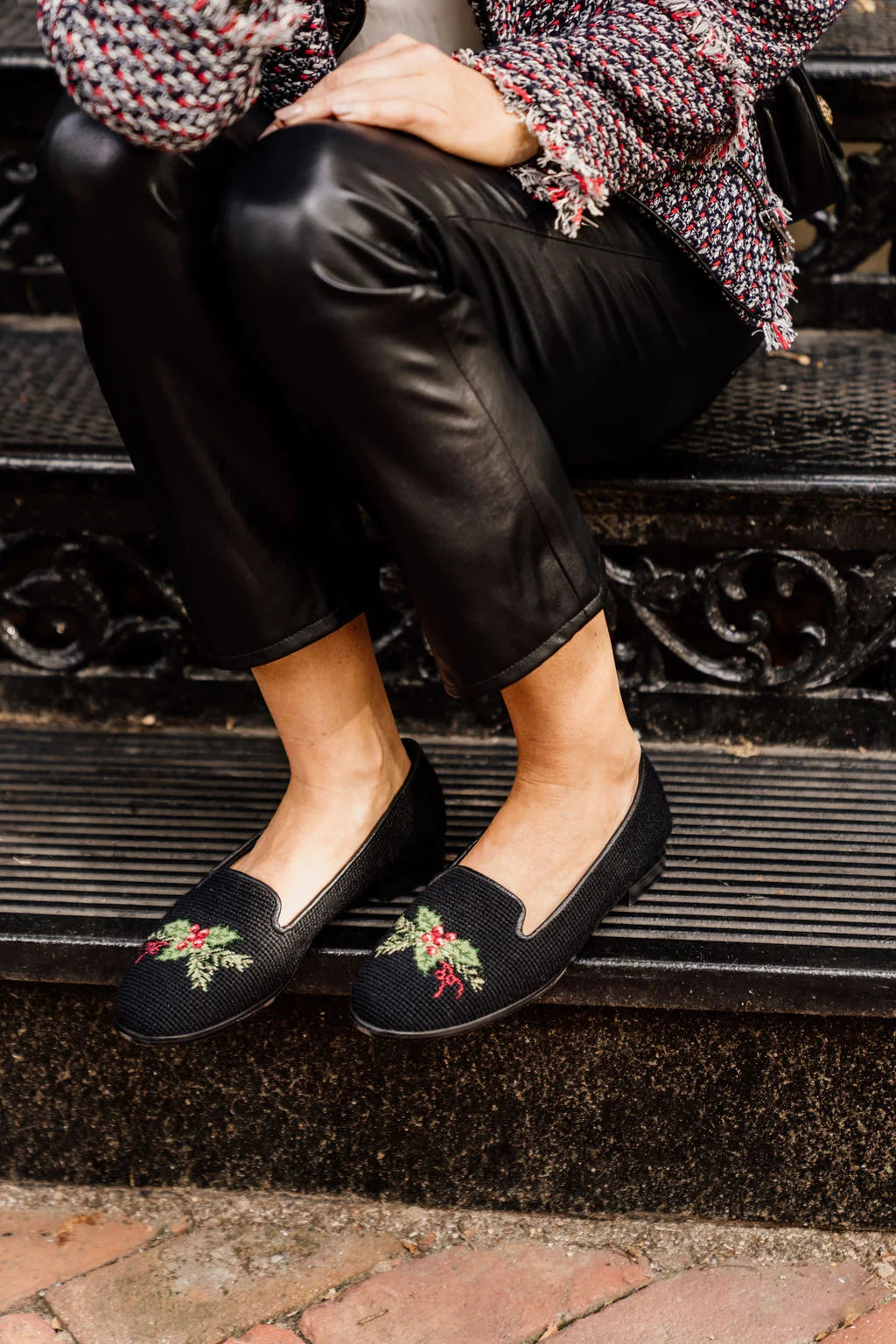 By Paige Handstitched Needlepoint Loafers Holly| Designs by Lillie