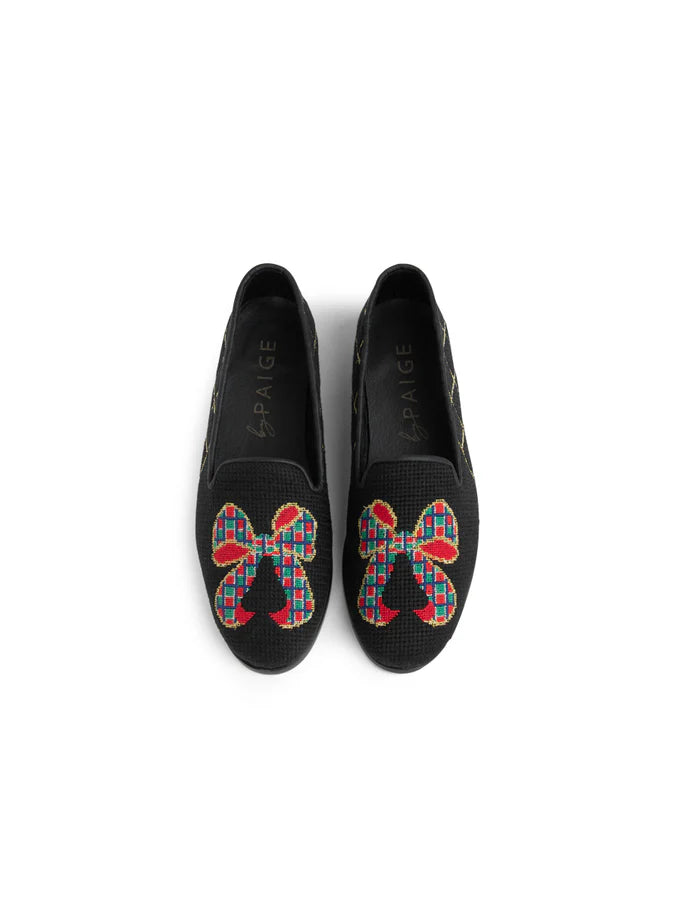 By Paige Holiday Collection Needlepoint Loafers Tartan Bow