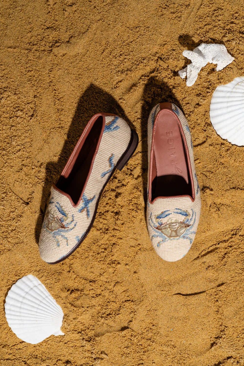 By Paige Handstitched Needlepoint Loafer Maryland Blue Crab Sand