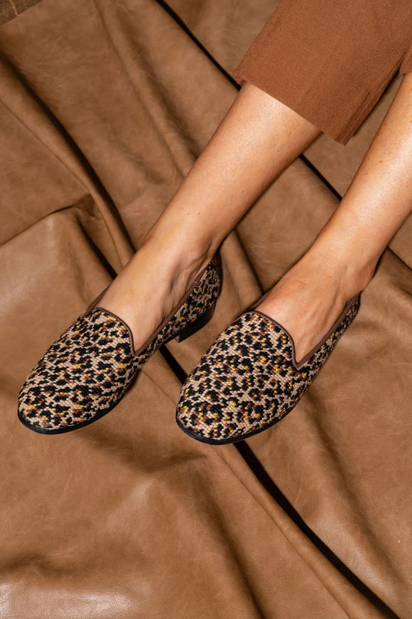 By Paige Hand- Stitched Needlepoint Shoes Petite Leopard Loafer