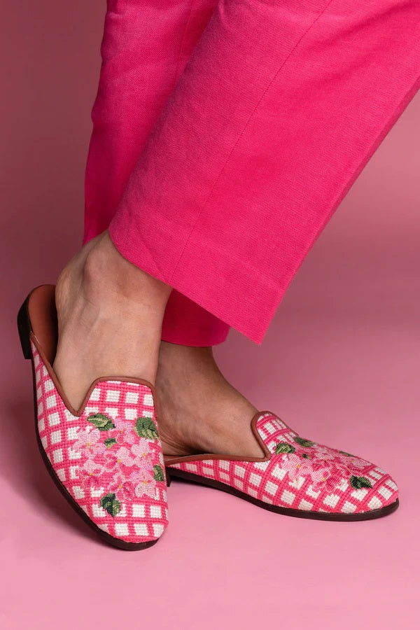 By Paige Floral Collection Needlepoint Mule Pink Hydrangea | Designs by Lillie