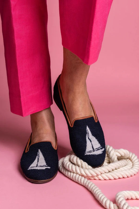 By Paige Nautical Needlepoint Loafer  Collection Custom Sloop on Navy