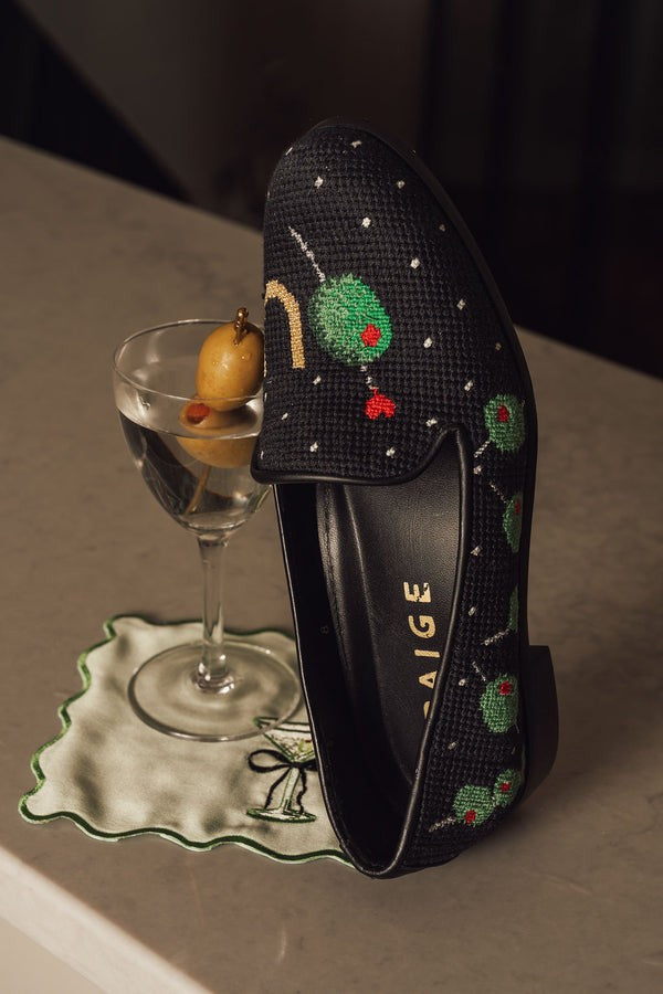 By Paige Needlepoint Shoes Olives