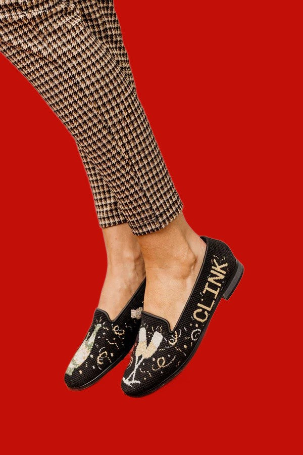 By Paige Handstitched Needlepoint Loafer Champagne | Designs by Lillie