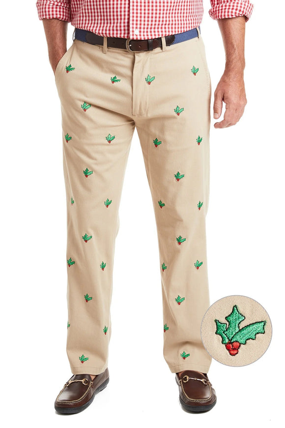 Men's Embroidered Harbor stretch Twill Khaki with Holly