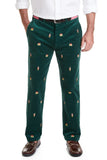 Men's Embroidered Beach Comber Corduroy  Pants Nutcracker on Hunter Green