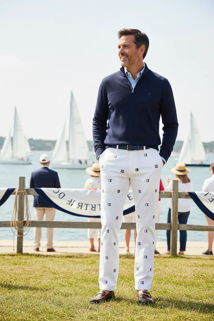 Men's Embroidered Pants Signal Flags on whitw