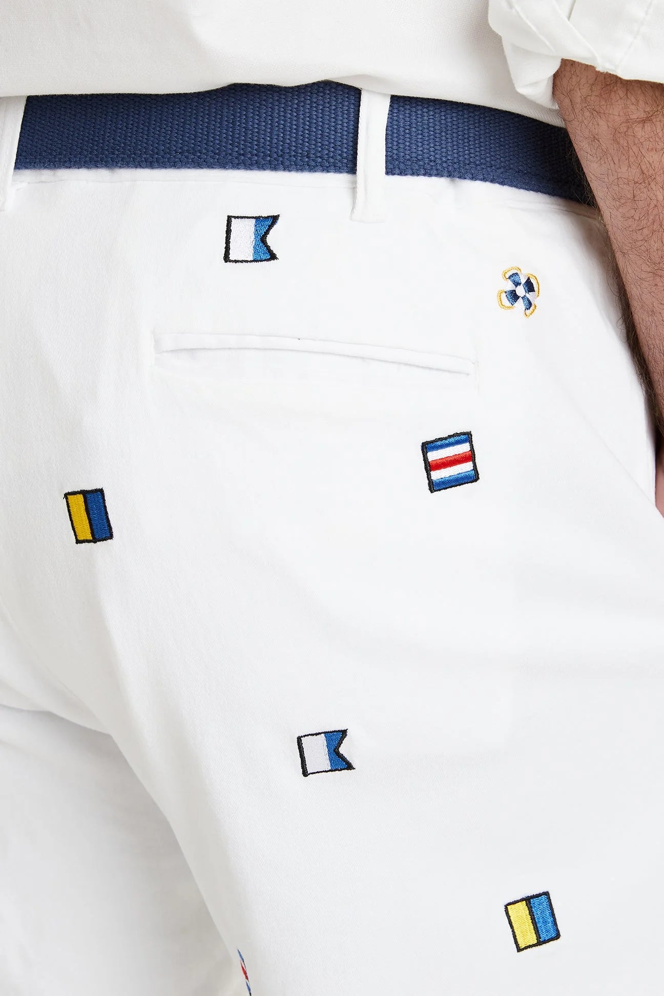 Men's Embroidered Pants Signal Flags on whitw