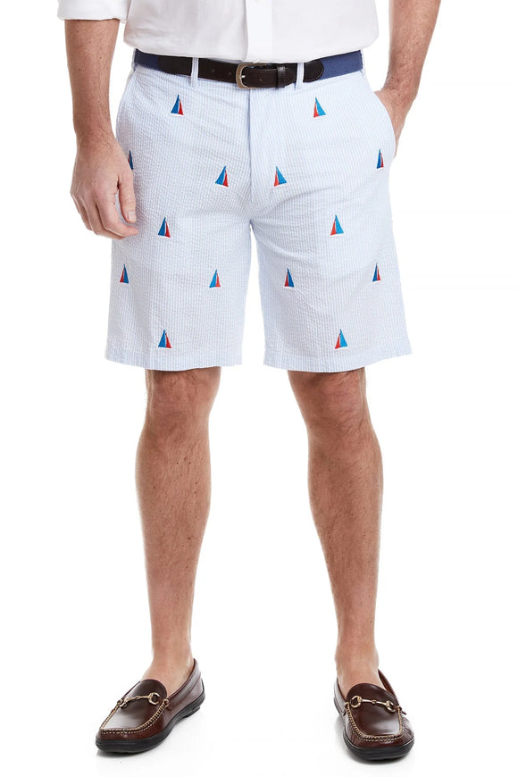 Men's Cisco Embroidered Shorts Liberty Sseersucker withSail Boats