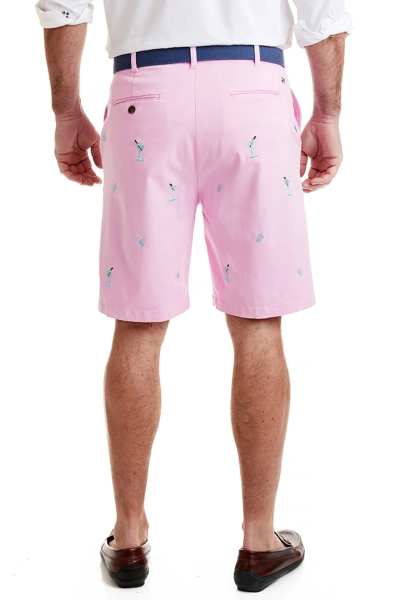 Men's Popular  Embroidered Shorts  Martini and Shaker on Pink