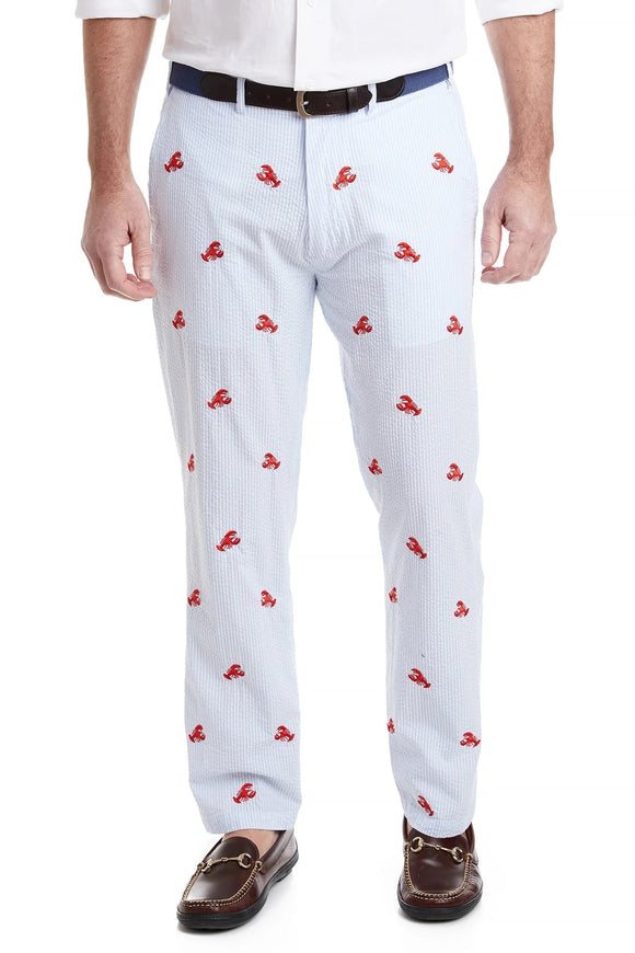 Men's Blue  Seersucker Pants with Lobsters