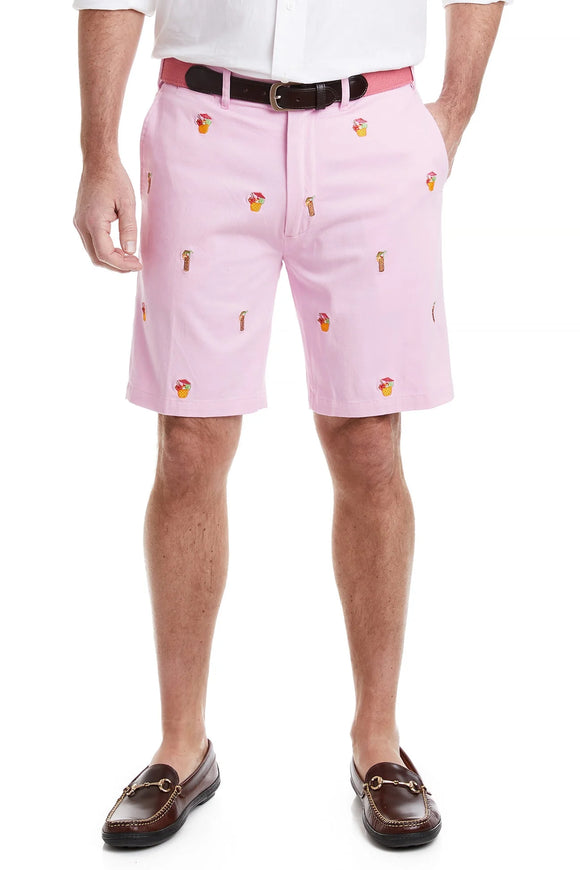 Men/'s Cisco Twill Embroidered Shorts Tiki and Coconuts on Pink