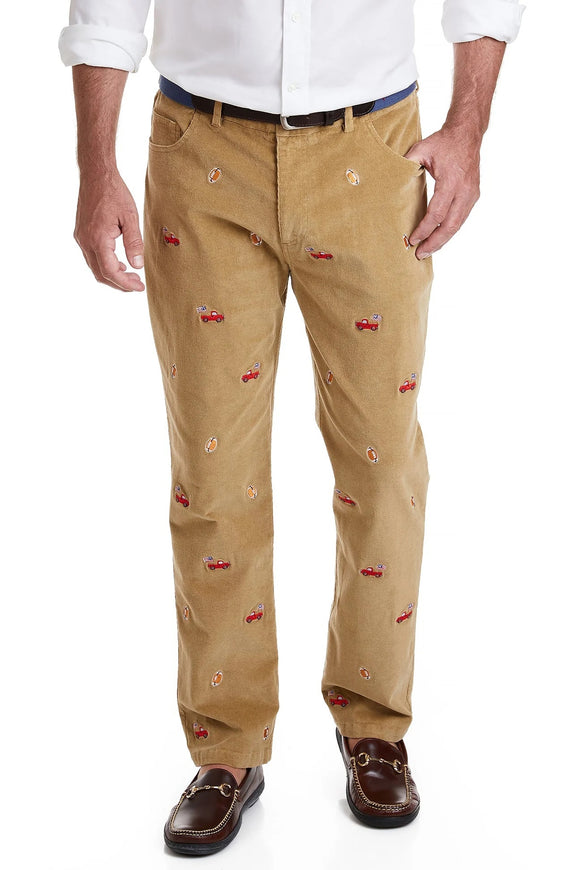 Men's EmbroideredWayfarer 5-Pocket 21 Wale Cord Khaki withTailgating