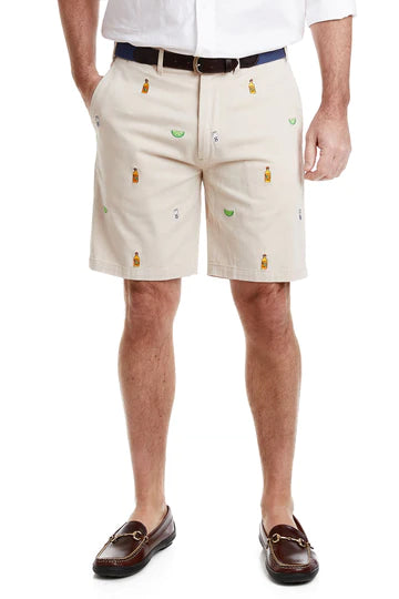 Men;s Embroidered Shorts  Tequilaand Lime on Khaki