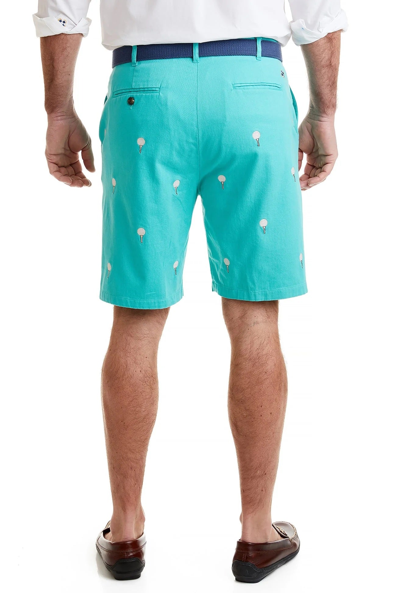 Men's Popular Embroidered Shorts Golf Balls with Tees on Aquatic Green