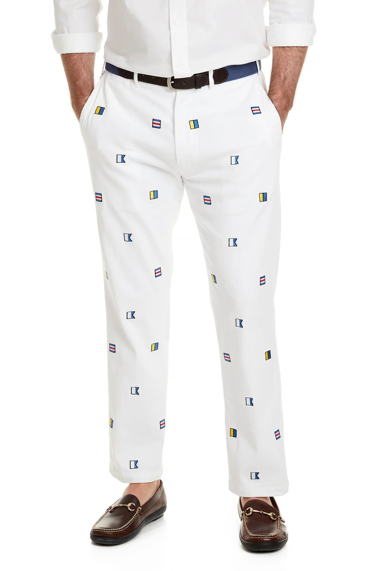 Men's Embroidered Pants Signal Flags on whitw