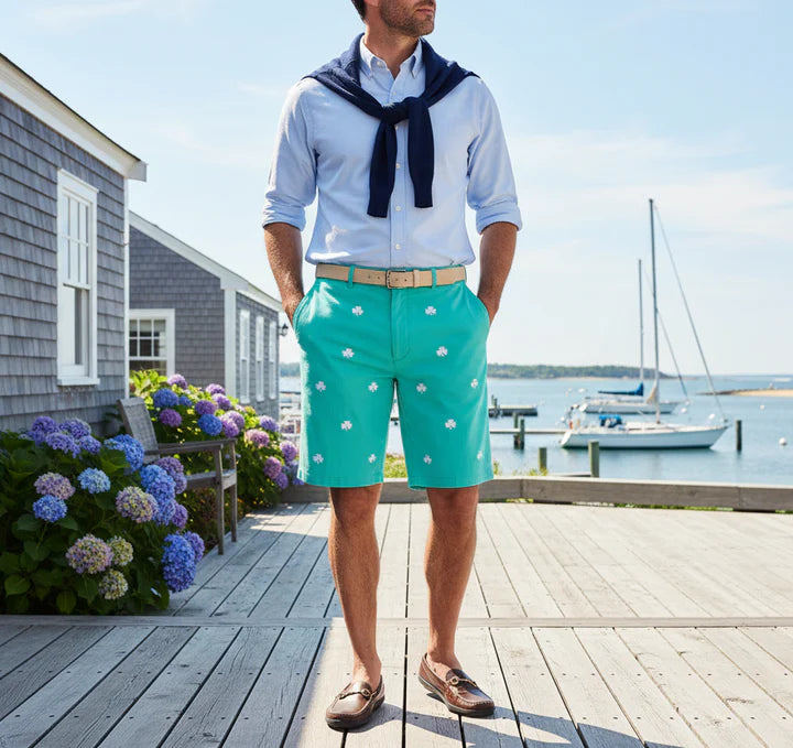 Men's Cisco Stretch Twill Embroidered Short Aquatic green Shamrock