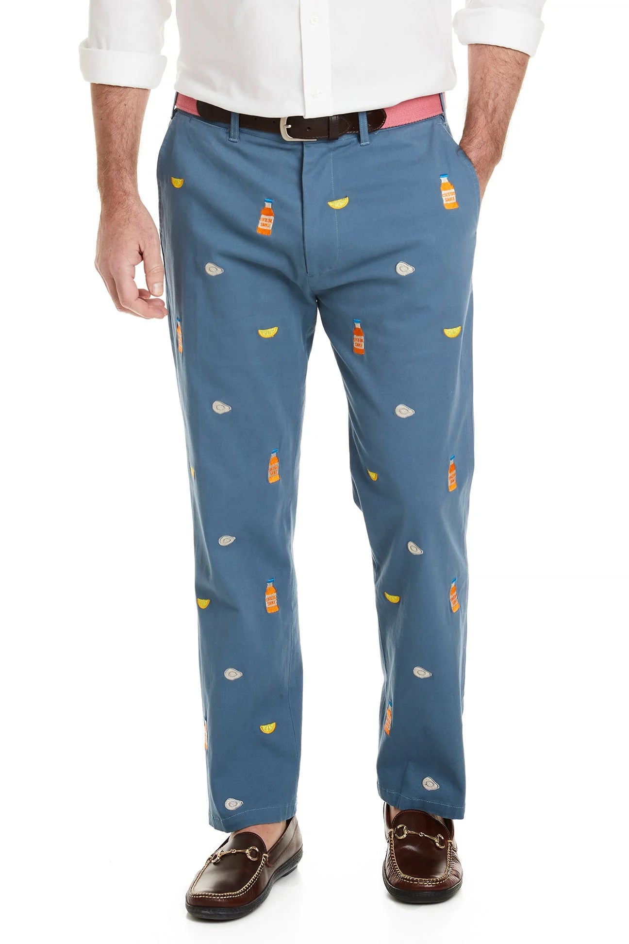 Men's Embroidered Slacks Oyster Tasting on Hurricane Blue