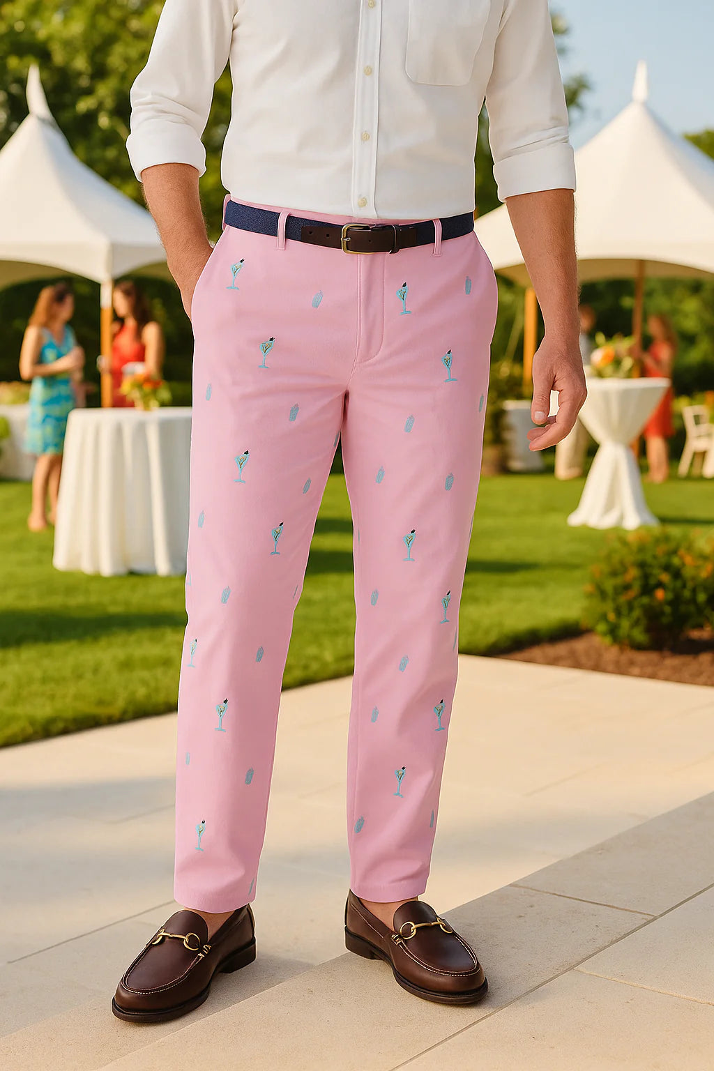 Men's Popular Embroidered Pannts Martini and Shaker Pink
