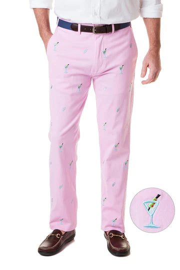 Men's Twill Embroidered Pants Martini and Shaker on Pink