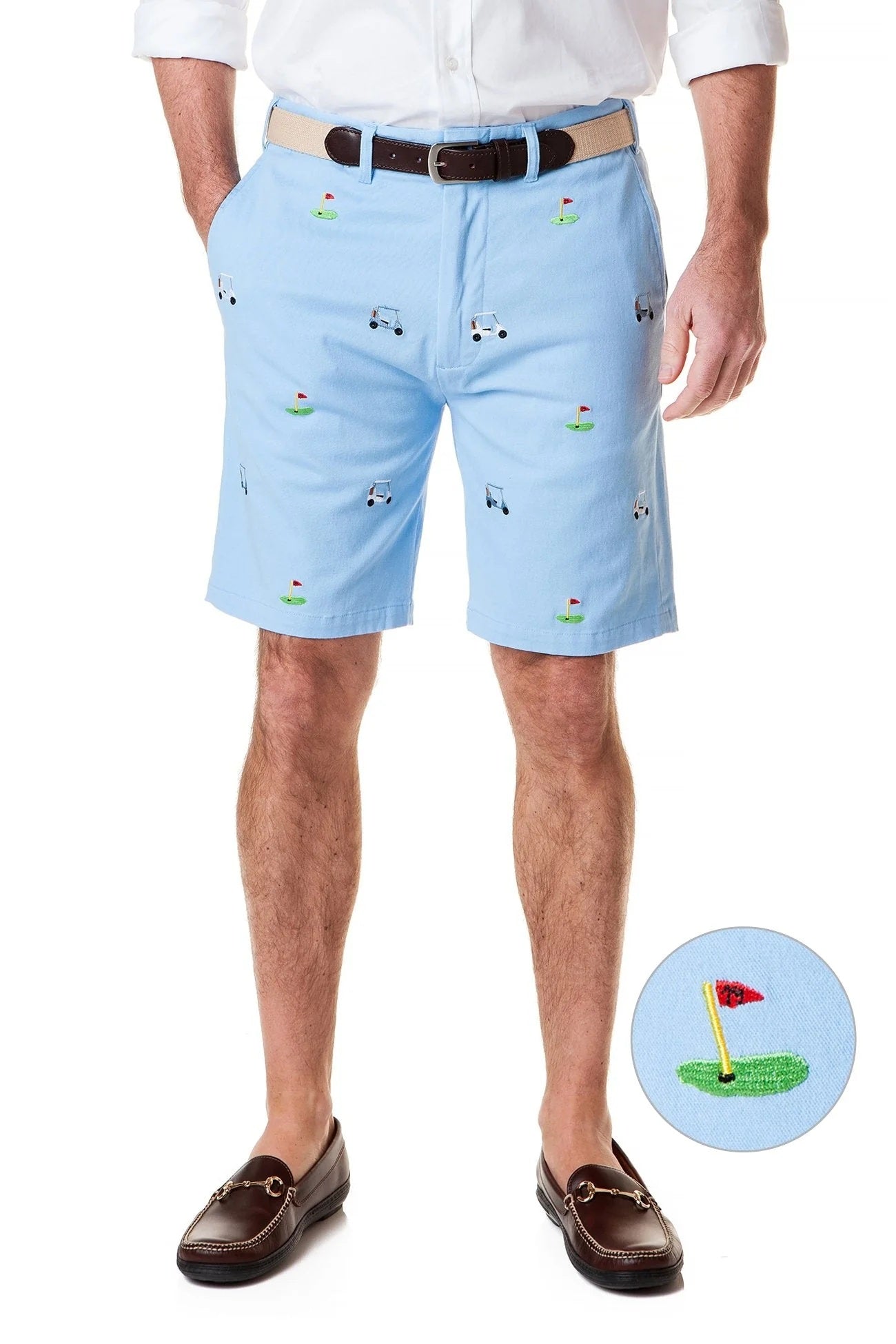 Men's Embroidered Shorts Tee Time  chambrey Blue