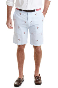 Men's  Exclusive Embroidered Shorts Flamingo onn Seersucker