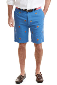 Men's Popular  Embroidered Shorts Party Parrots Deep Blue