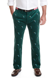 Men's Embroidered Bwachcomber Cordury Pants Martini and Candy Cane Hunter Green