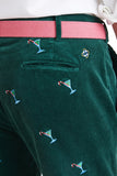 Men's Embroidered Bwachcomber Cordury Pants Martini and Candy Cane Hunter Green