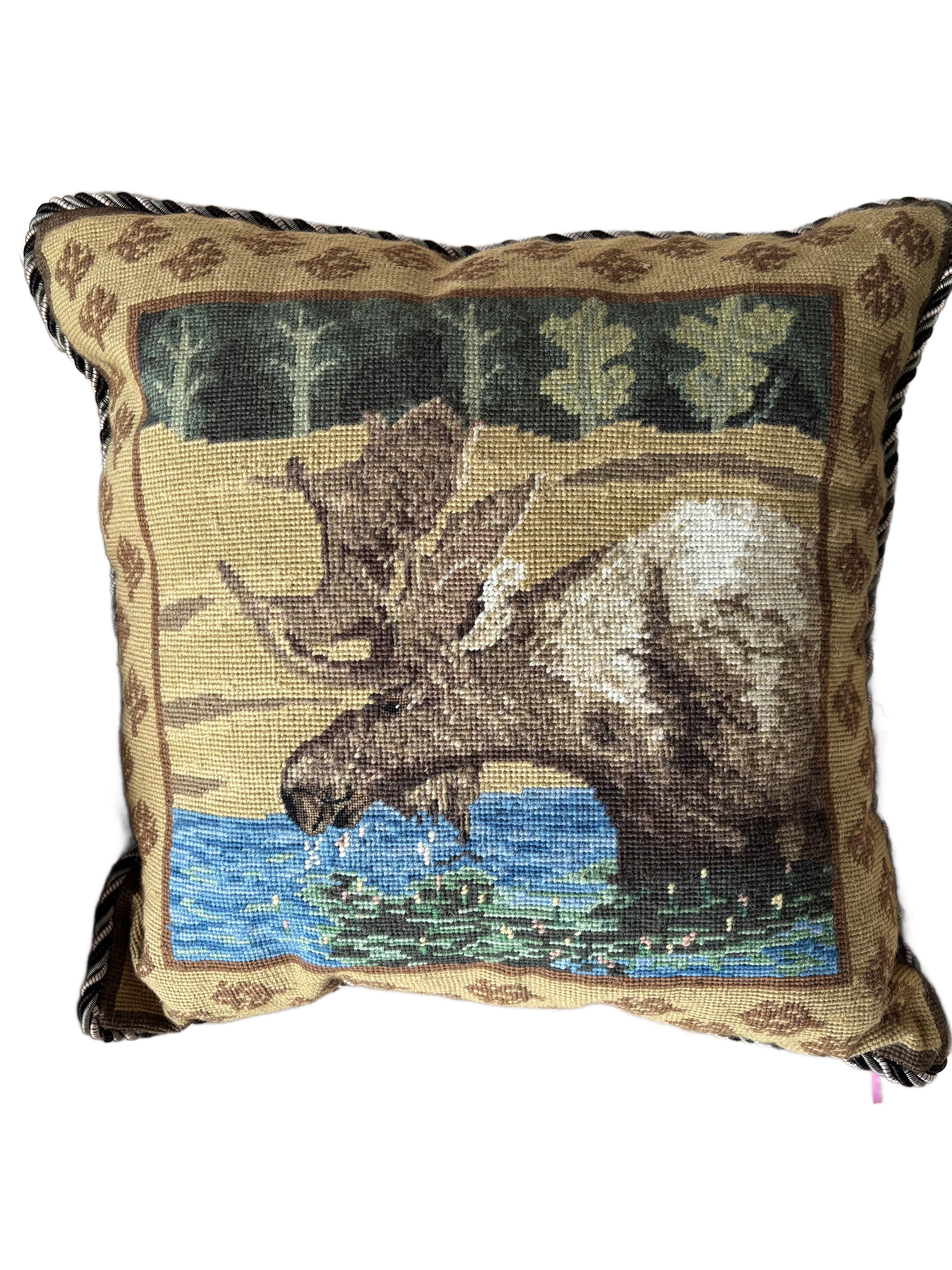Designer Hand Stitched NeedlepointPillow Moose