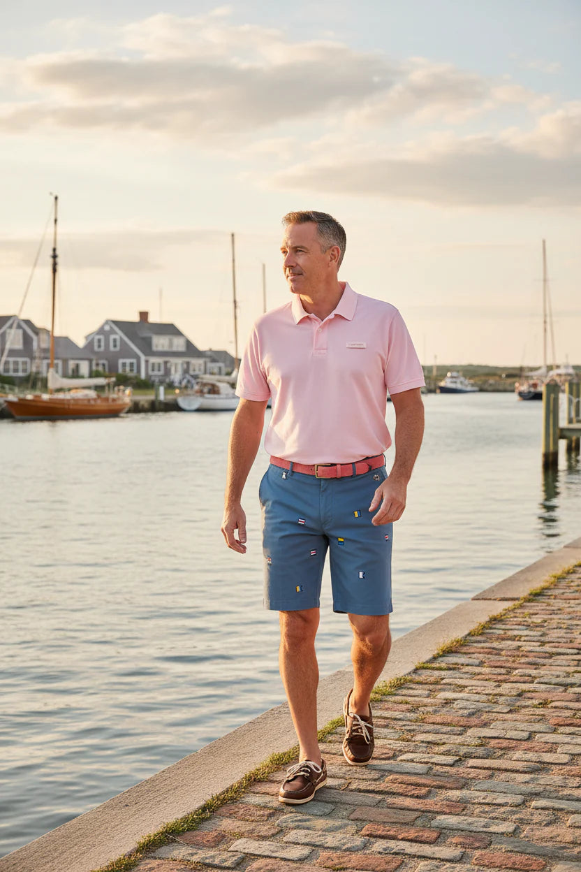 Men's Embroidered Shorts Signal Flags on Storm Blue