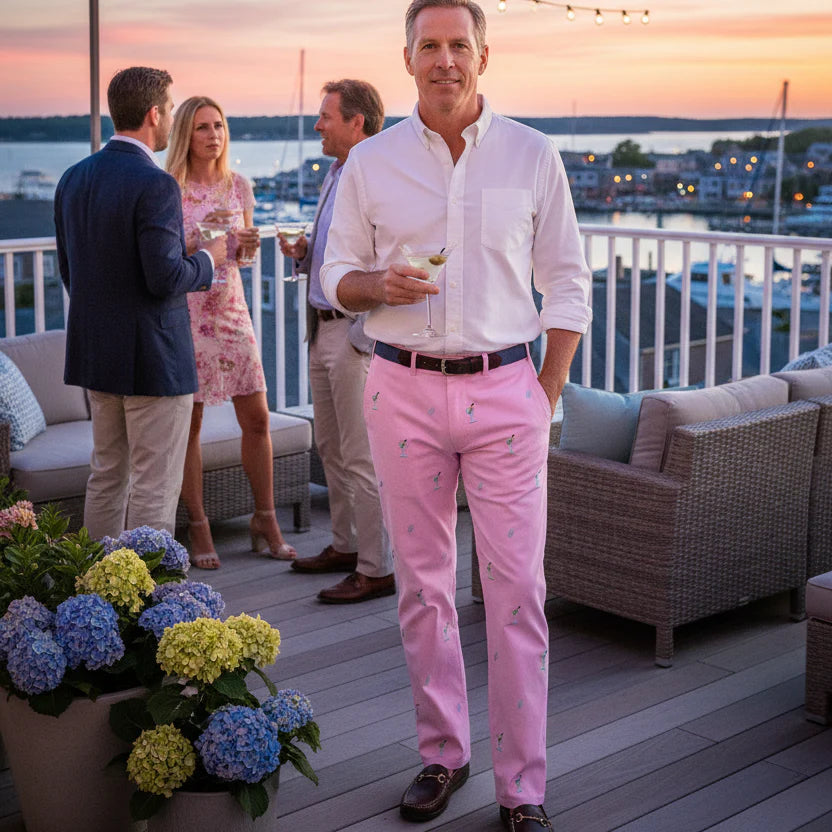 Men's Popular Embroidered Pannts Martini and Shaker Pink