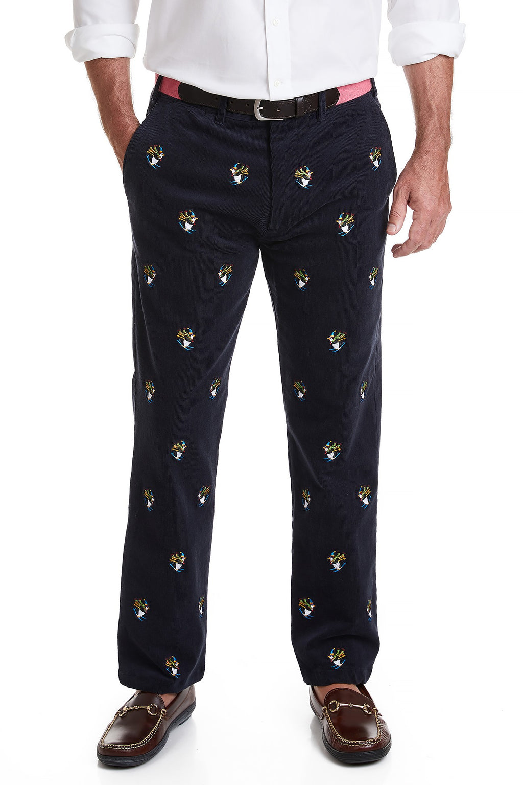 Men's Embroidered Beachcomber Corduroy Skiing Penguin on Nantucket Navy