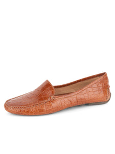Jillian Driving Moccasins Crocodile By Patricia Green Cognac