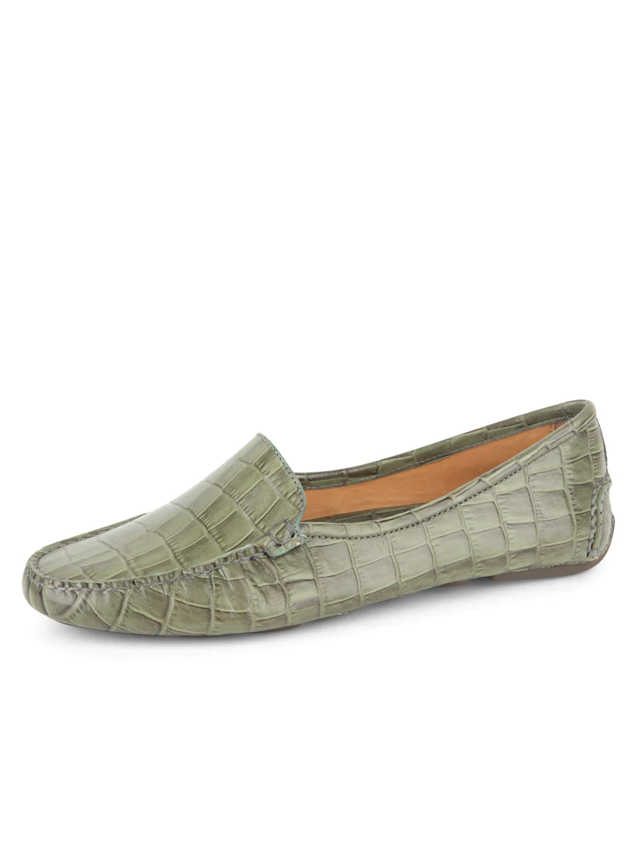 Jillian Driving Moccasin  Crocodile by Patricia Green Olive | Designs by Lillie