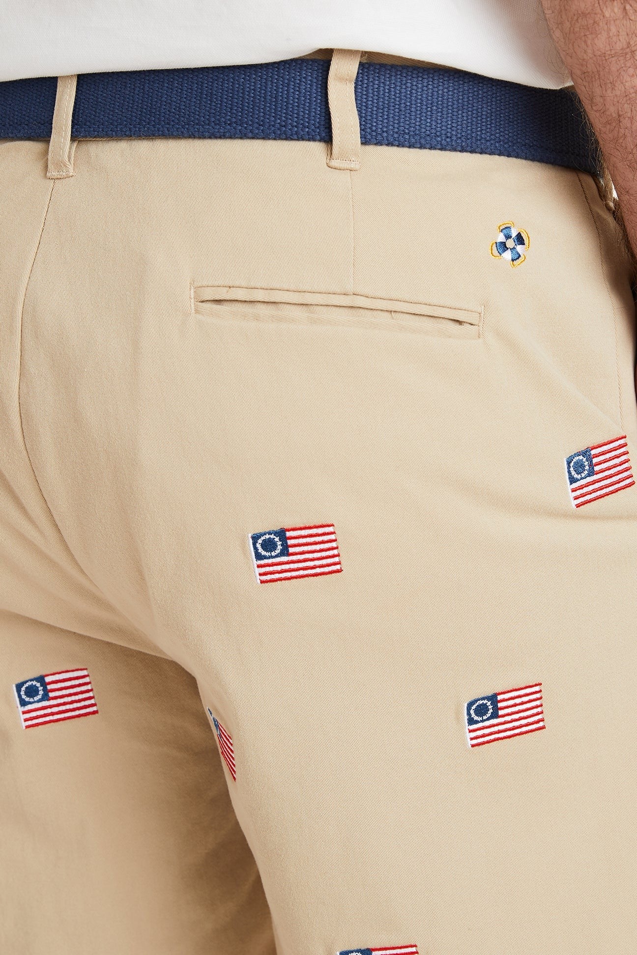 Men' Embroidered Cisco ShortsAmerican Flag Spirit of 1776 onKhaki