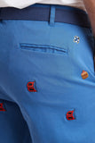 Men.s Cisco Embroidered Shorts Dark and Stormy on Ocean Blue