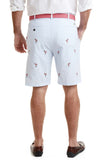 Men's  Exclusive Embroidered Shorts Flamingo onn Seersucker