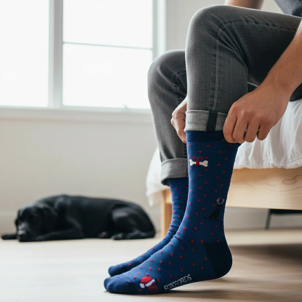 Men's Peruvian Cotton Embroidered Socks by Soxford Santa's Helper